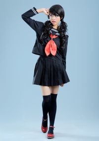 cosplay schuluniform schwarz mit roter krawatte